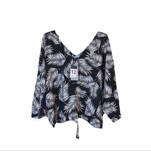 Primark Black Cream Palm Leaf Tie Front Blouse – NWT – Size 16